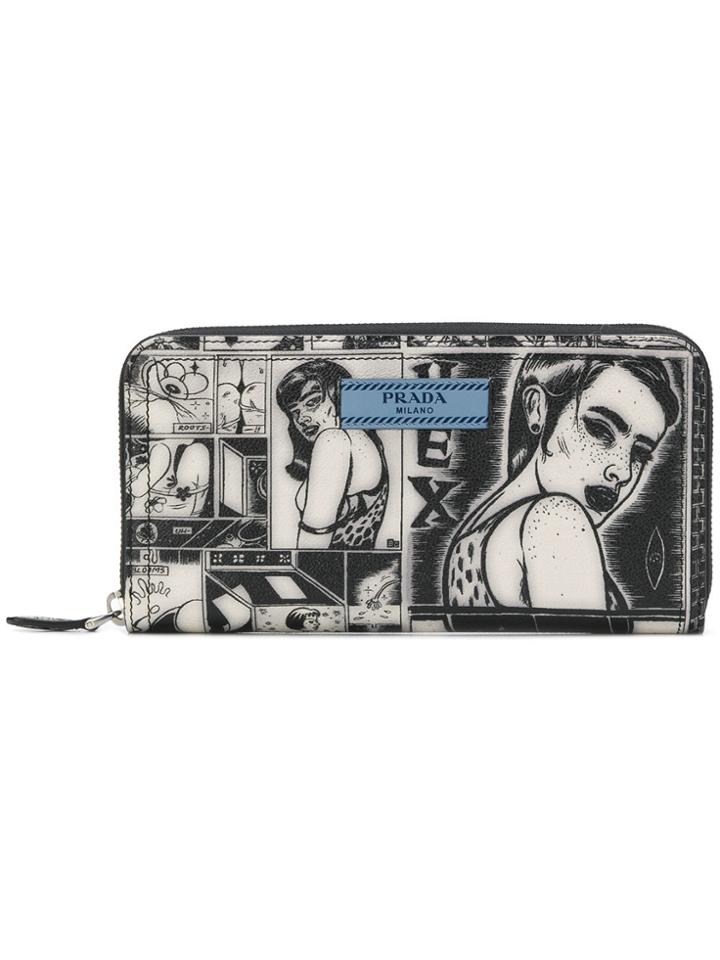 Prada Logo Printed Wallet - Black