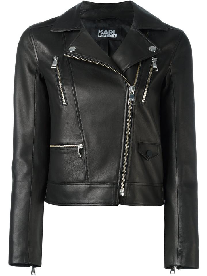 Karl Lagerfeld Fitted Cropped Jacket, Women's, Size: 38, Black, Lamb Skin/acetate/viscose