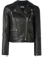 Karl Lagerfeld Fitted Cropped Jacket, Women's, Size: 38, Black, Lamb Skin/acetate/viscose