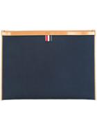 Thom Browne Zipped Clutch, Adult Unisex, Blue, Cotton/calf Leather