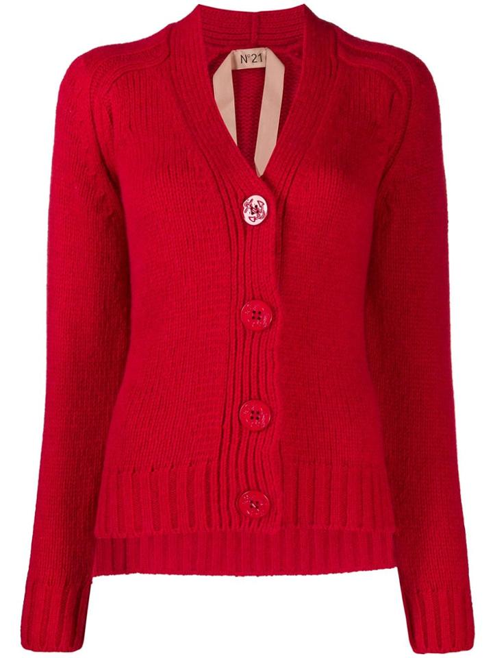 Nº21 Ribbed V-neck Cardigan - Red