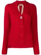 Nº21 Ribbed V-neck Cardigan - Red