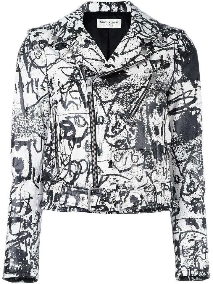 Saint Laurent Special Edition Leather Motorcycle Jacket, Women's, Size: 38, White, Cotton/lamb Skin/cupro