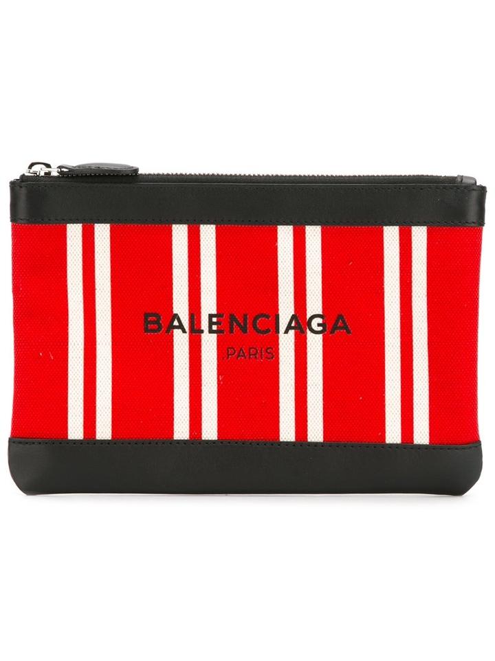 Balenciaga Striped Clutch, Women's, Red, Leather/brass/canvas