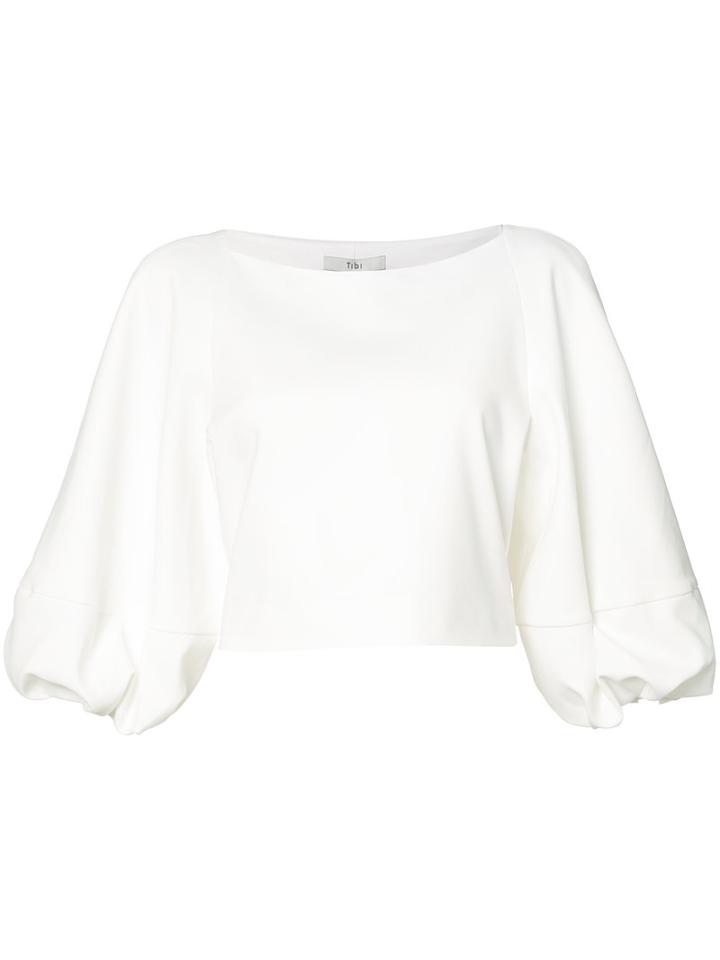 Tibi Cropped Blouse, Women's, Size: 4, White, Cotton/polyamide/spandex/elastane