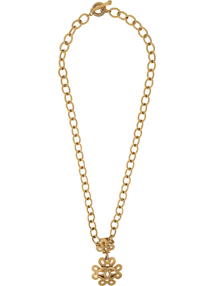 Chanel Vintage Double Twisted Medallion Necklace - Metallic