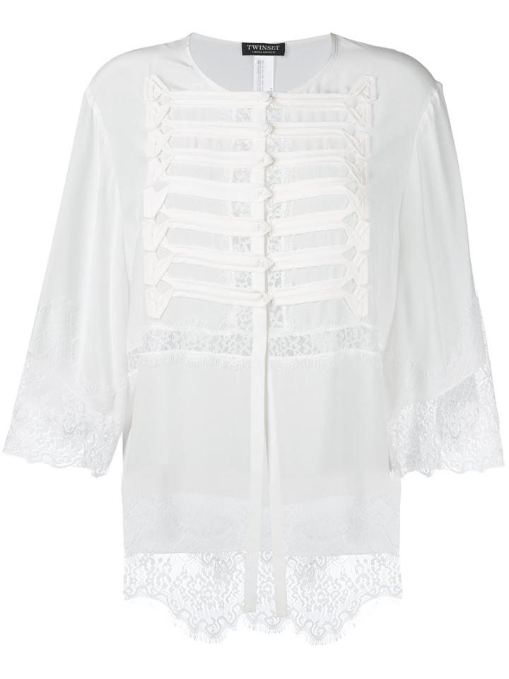 Twin-set Lace Detail Buttoned Blouse, Women's, Size: Medium, White, Silk/polyester/polyamide
