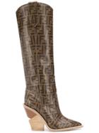 Fendi Knee High Logo Boots - Brown