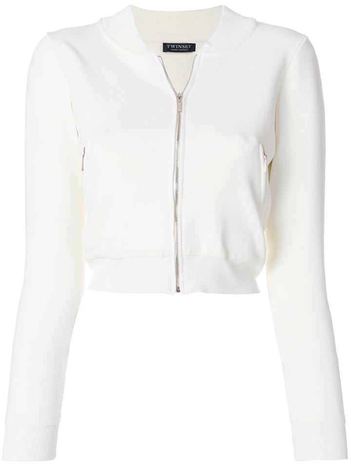 Twin-set Cropped Zipped Sweatshirt - White