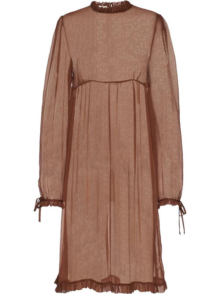 Miu Miu Sheer Frilled Chiffon Dress - Brown