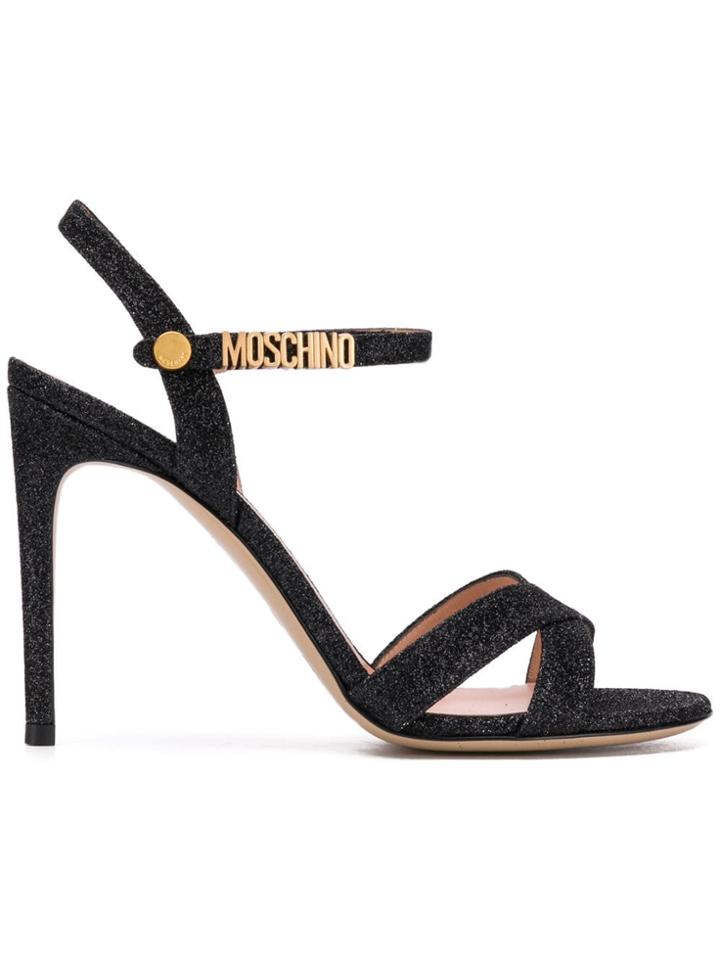 Moschino Glitter Cross Strap Sandals - Black