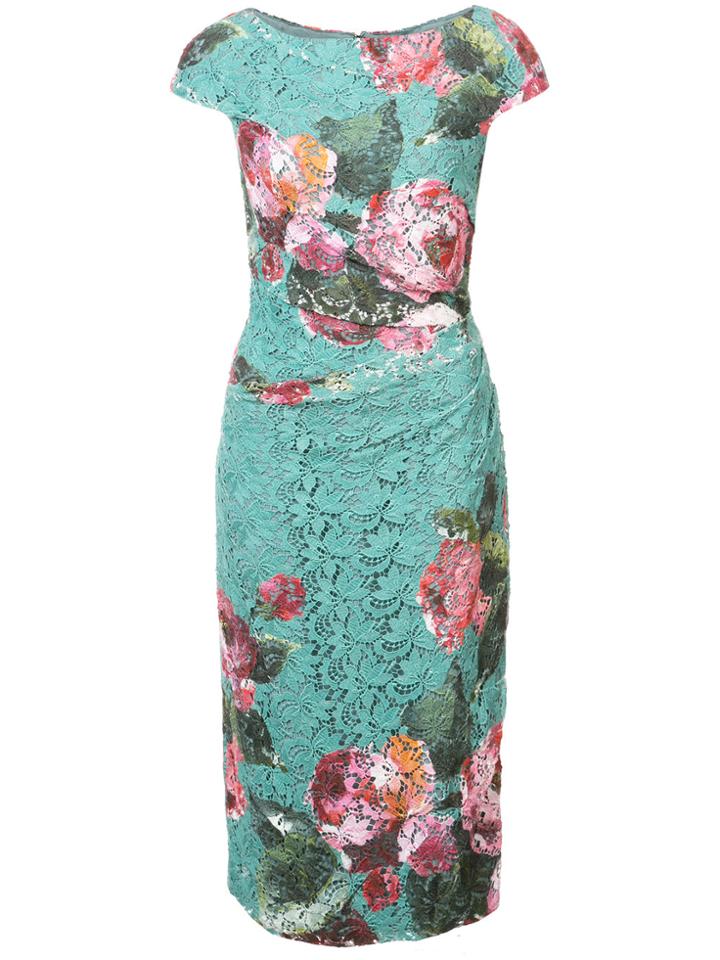 Monique Lhuillier Fitted Floral Lace Dress - Green