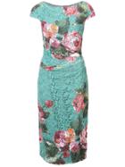 Monique Lhuillier Fitted Floral Lace Dress - Green