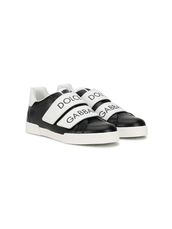 Dolce & Gabbana Kids Teen Touch Strap Logo Sneakers - Black
