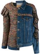 Tiger In The Rain Tweed And Denim Combo Jacket - Blue