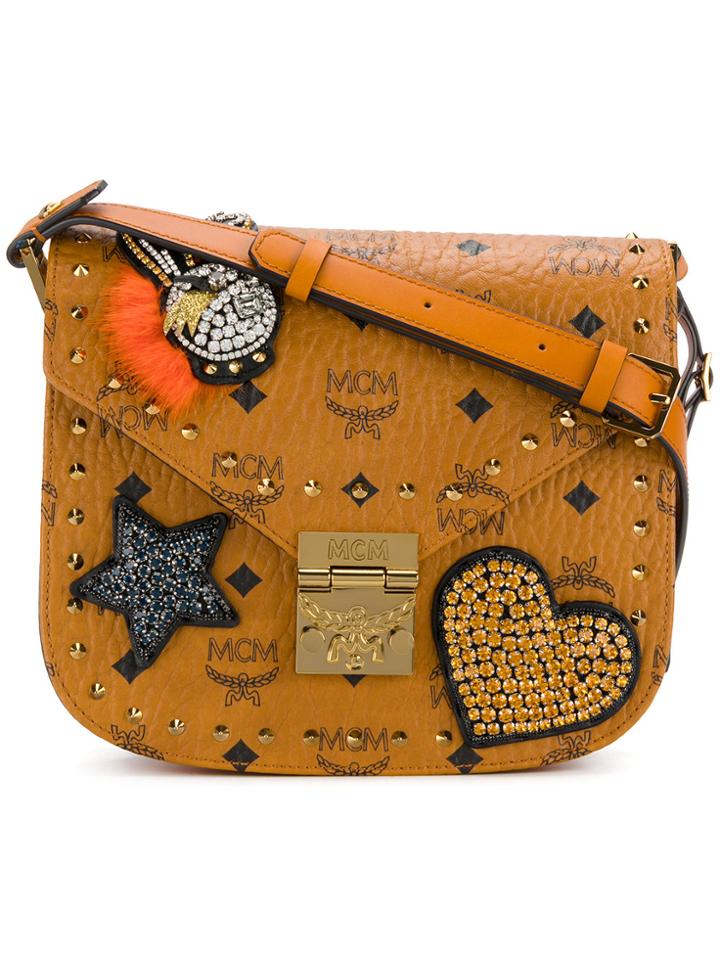 Mcm Small Embellished Patricia Bag - Brown