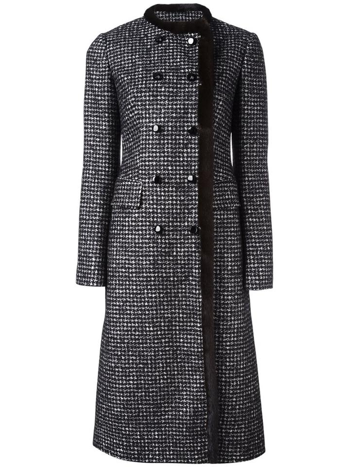 Dolce & Gabbana Mink Fur Trim Bouclé Coat, Women's, Size: 46, Black, Silk/mink Fur/virgin Wool