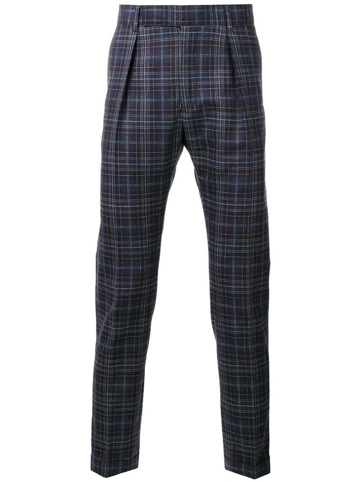 Paul Smith Pleat Detail Plaid Trousers, Men's, Size: 32, Blue, Silk/wool/cupro
