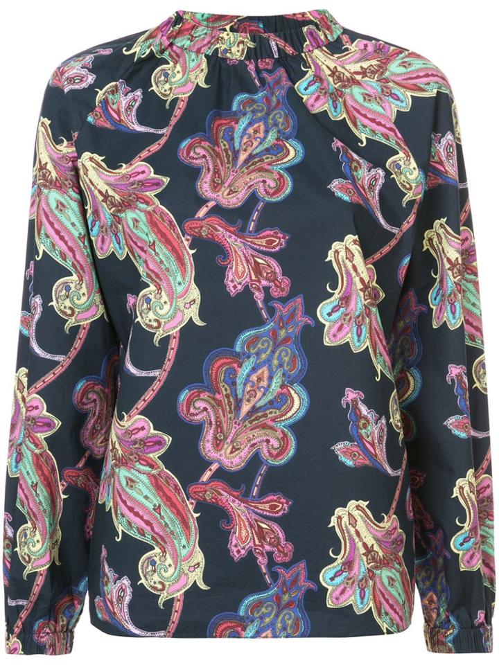 Tibi Paisley Print Shirred Neck Blouse - Blue