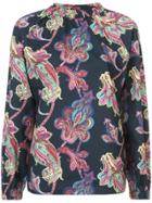 Tibi Paisley Print Shirred Neck Blouse - Blue