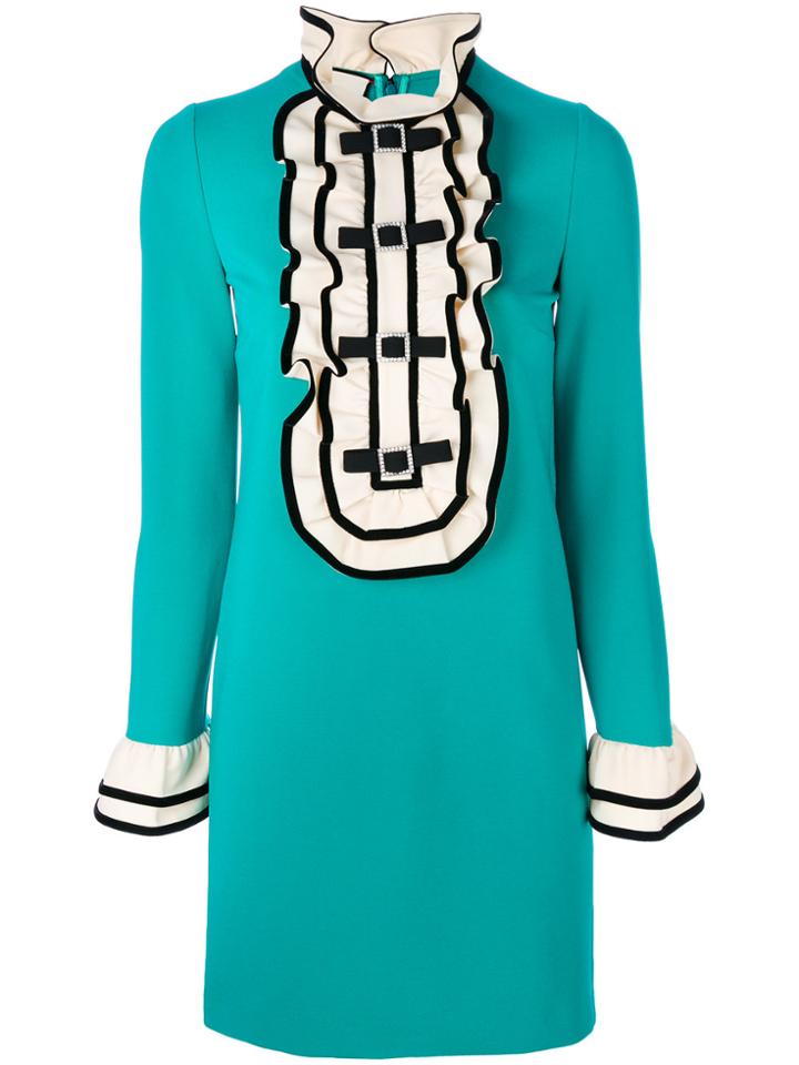 Gucci Ruffled Bib Mini Dress - Green