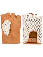 Al Duca D'aosta 1902 Woven Panel Fingerless Gloves, Men's, Size: 9, Brown, Leather/cotton