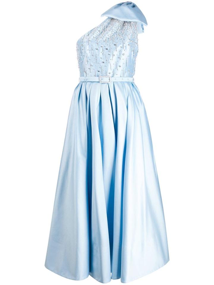Alessandra Rich Crystal Embellished One Shoulder Dress - Blue