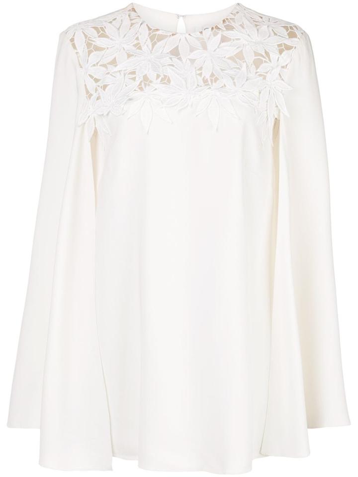 Oscar De La Renta Cape Sleeve Embroidered Blouse - White