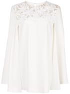 Oscar De La Renta Cape Sleeve Embroidered Blouse - White