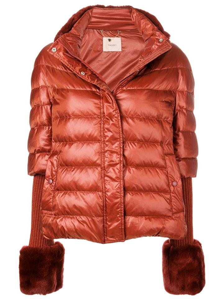 Twin-set Fur Cuff Puffer Jacket - Brown