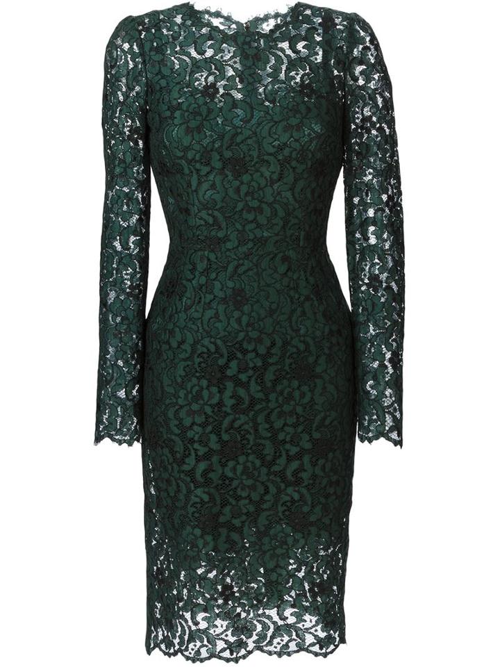 Dolce & Gabbana Floral Lace Dress, Women's, Size: 44, Green, Rayon/silk/cotton/spandex/elastane