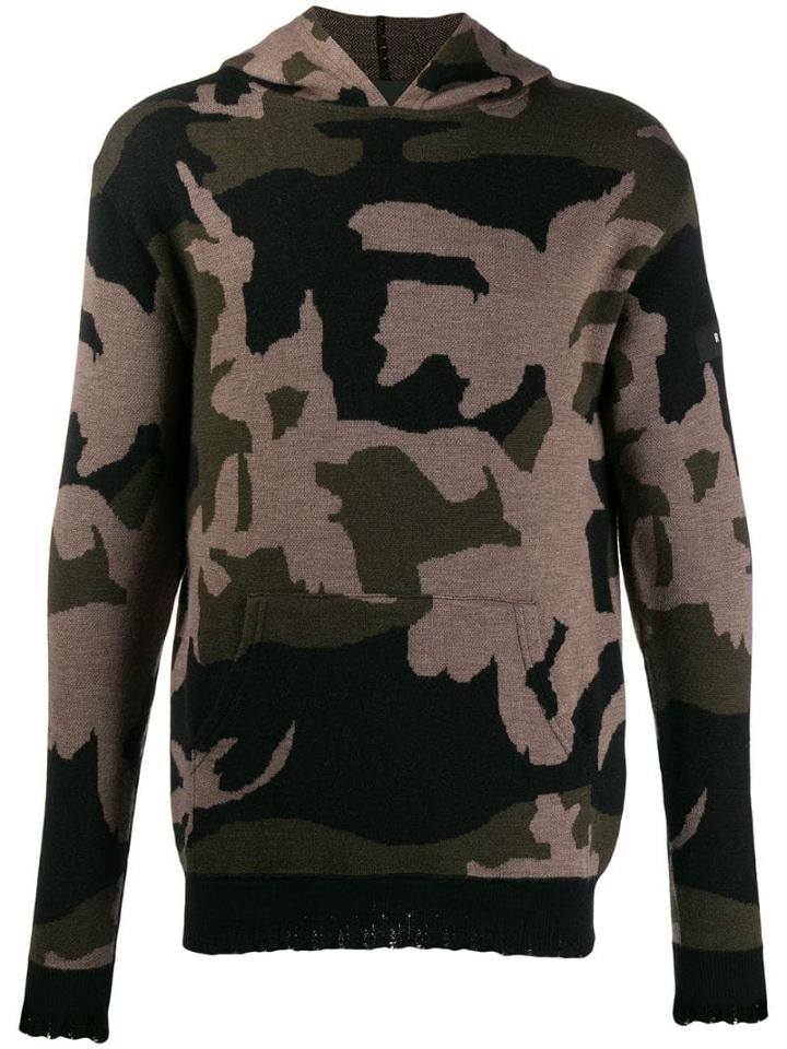 John Richmond Camouflage Knitted Hoodie - Green
