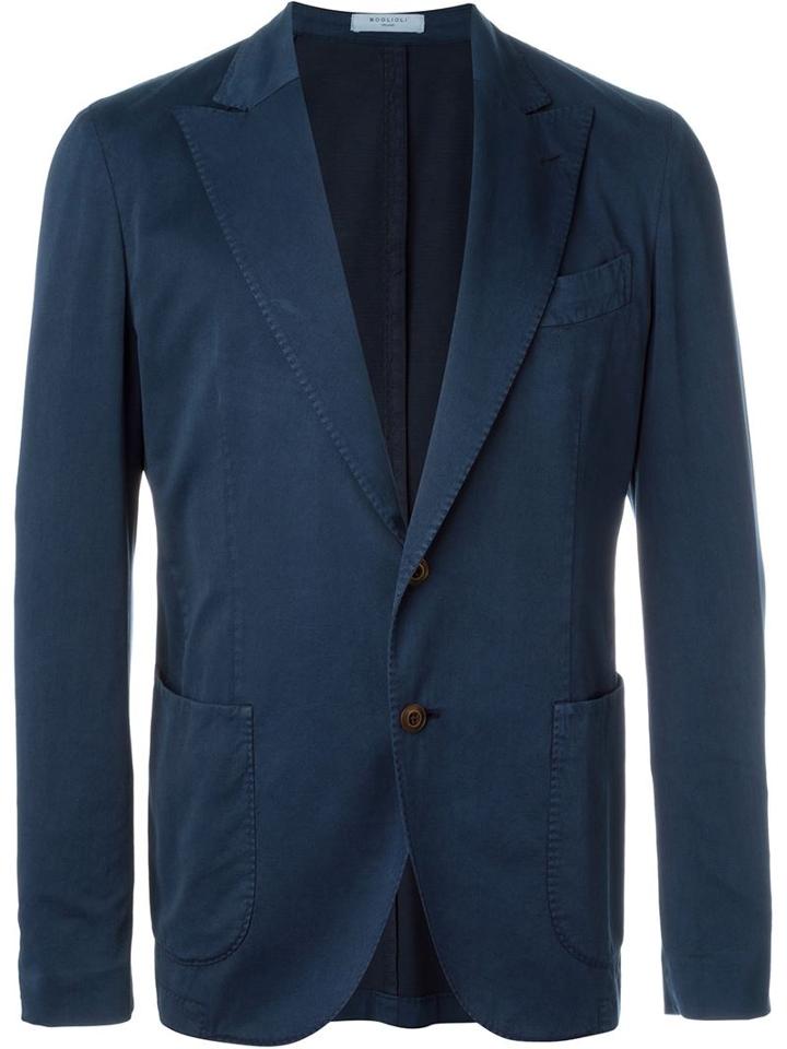 Boglioli Peaked Lapel Blazer, Men's, Size: 52, Blue, Cotton/silk/spandex/elastane/cupro