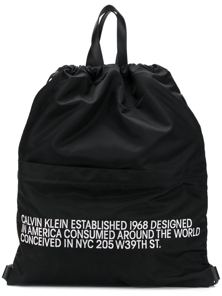 Calvin Klein 205w39nyc Slogan Drawstring Backpack - Black