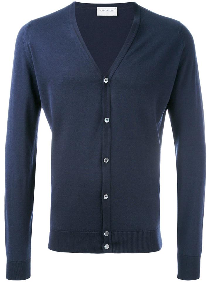 John Smedley - Classic Cardigan - Men - Cotton - L, Blue, Cotton