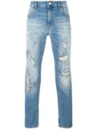 Love Moschino Distressed Slim Jeans, Men's, Size: 33, Blue, Cotton/spandex/elastane