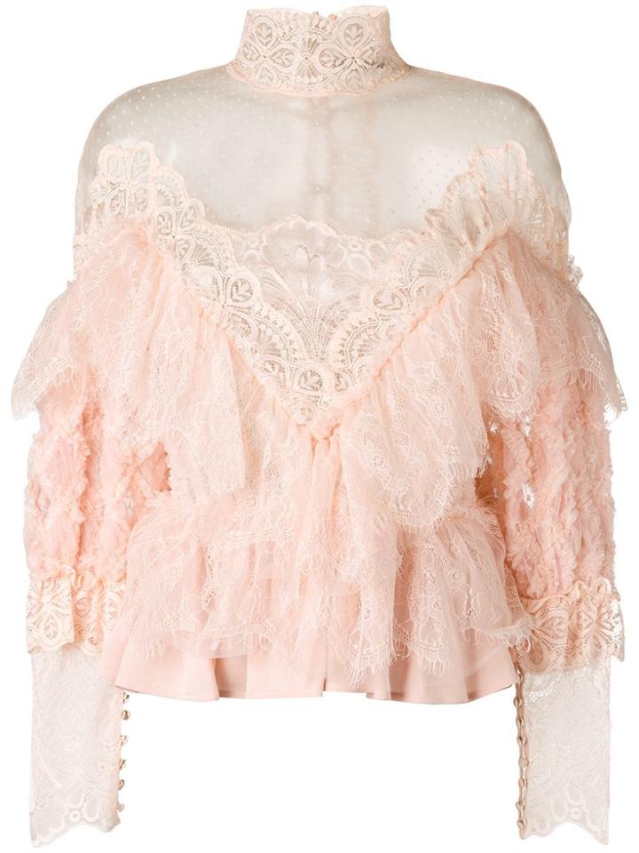 Amen Sheer Lace Blouse - Pink