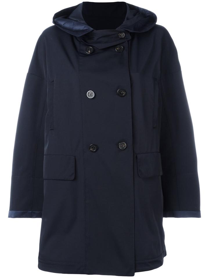 Moncler Hooded Mid-length Coat, Women's, Size: 2, Blue, Polyester/spandex/elastane