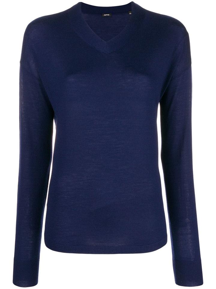 Aspesi Fine Knit V-neck Sweater - Blue