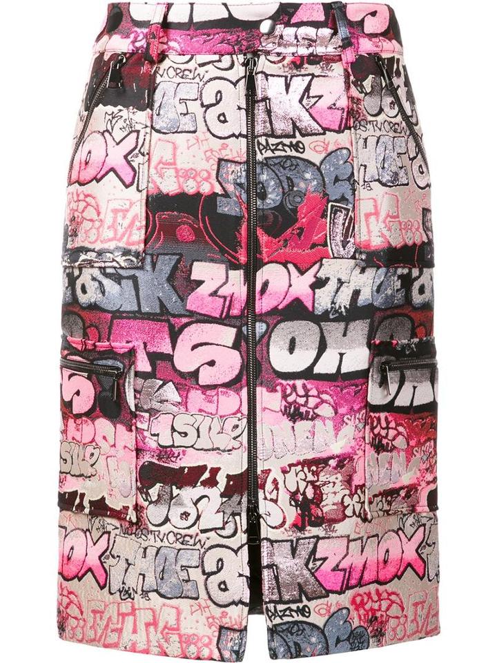 Giamba Zip Up Jacquard Skirt, Women's, Size: 44, Pink/purple, Polyester