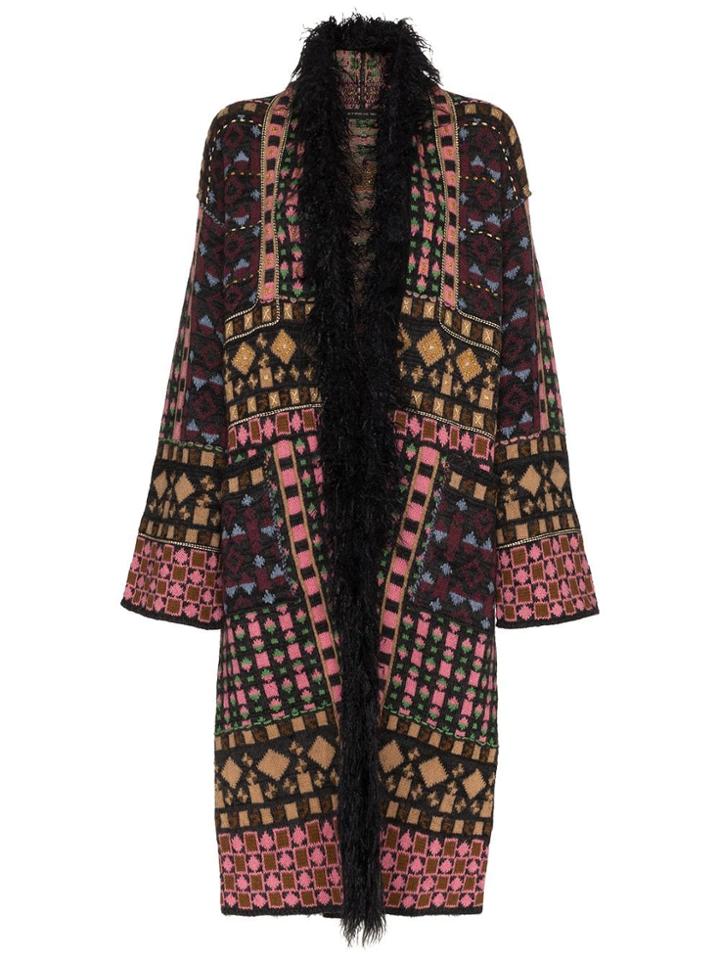 Etro Feather Embellished Intarsia Coat - Multicolour