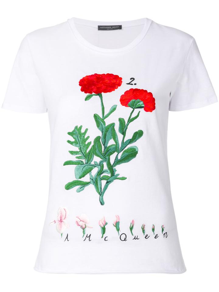 Alexander Mcqueen Flower Embroidered T-shirt - White