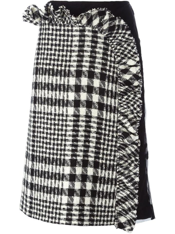 Simone Rocha Frilled Checked Skirt, Women's, Size: 10, Black, Cotton/acrylic/polyamide/wool