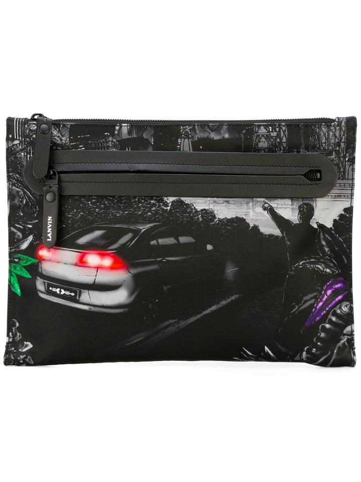 Lanvin Patterned Clutch, Men's, Black, Polyimide