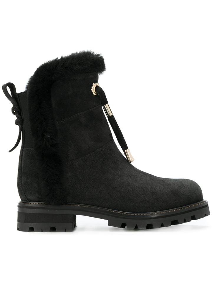 Twin-set Fur Trimmed Ankle Boots - Black