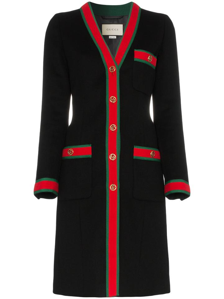 Gucci Web Stripe Wool Coat - Black