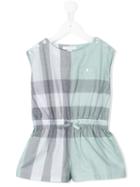 Burberry Kids Checkered Playsuit, Girl's, Size: 7 Yrs, Green