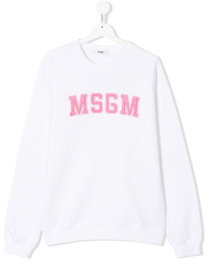 Msgm Kids Teen Logo Embroidered Sweatshirt - White