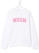 Msgm Kids Teen Logo Embroidered Sweatshirt - White