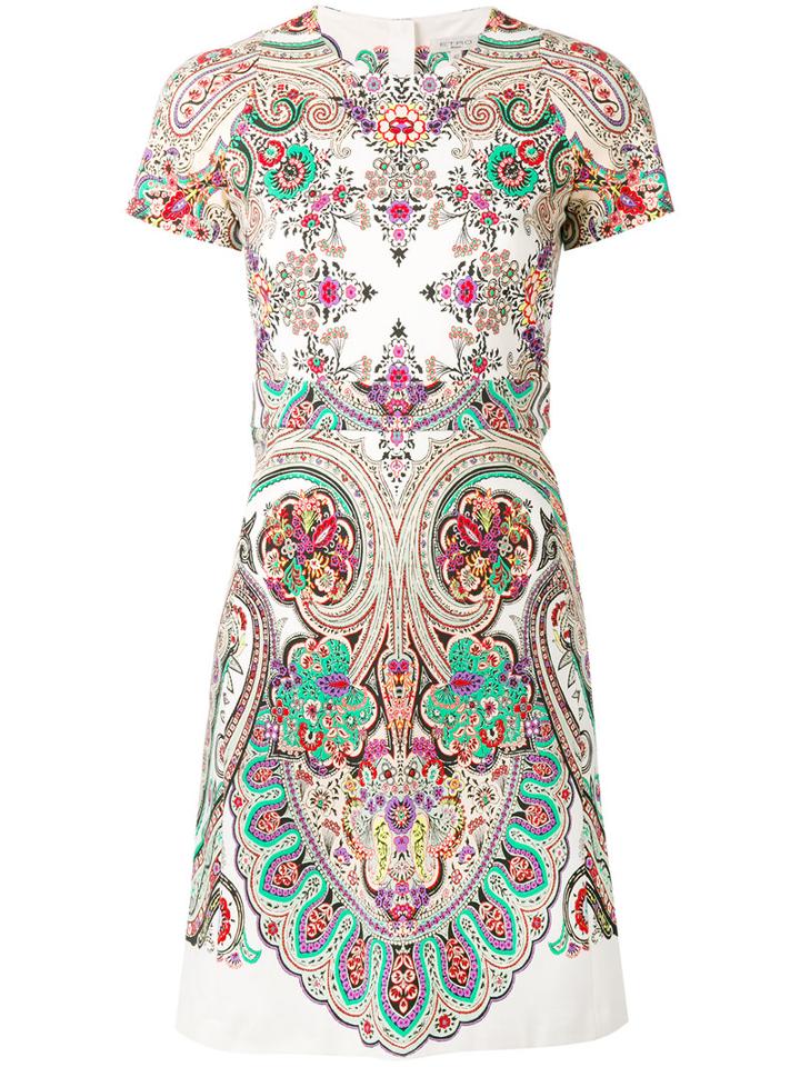 Etro Persian Print Dress, Women's, Size: 44, White, Cotton/spandex/elastane